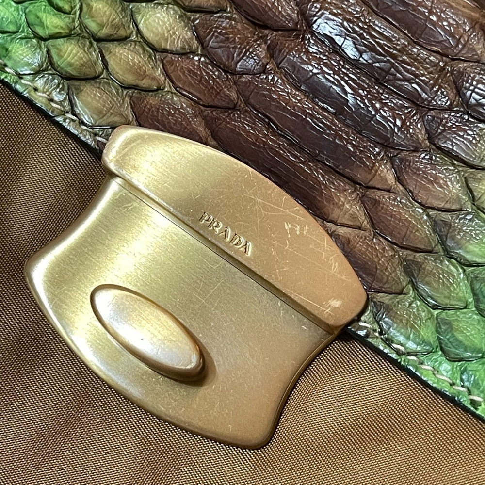 Prada Exotic Green & Brown Python Microfiber Bag - image 6
